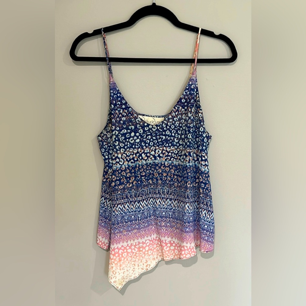 Silk asymmetrical tank top with high cut open back